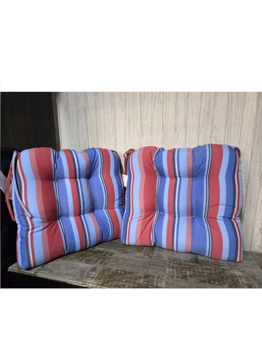 Striped Red and Blue Tie-On Seat Cushions - Home Accents